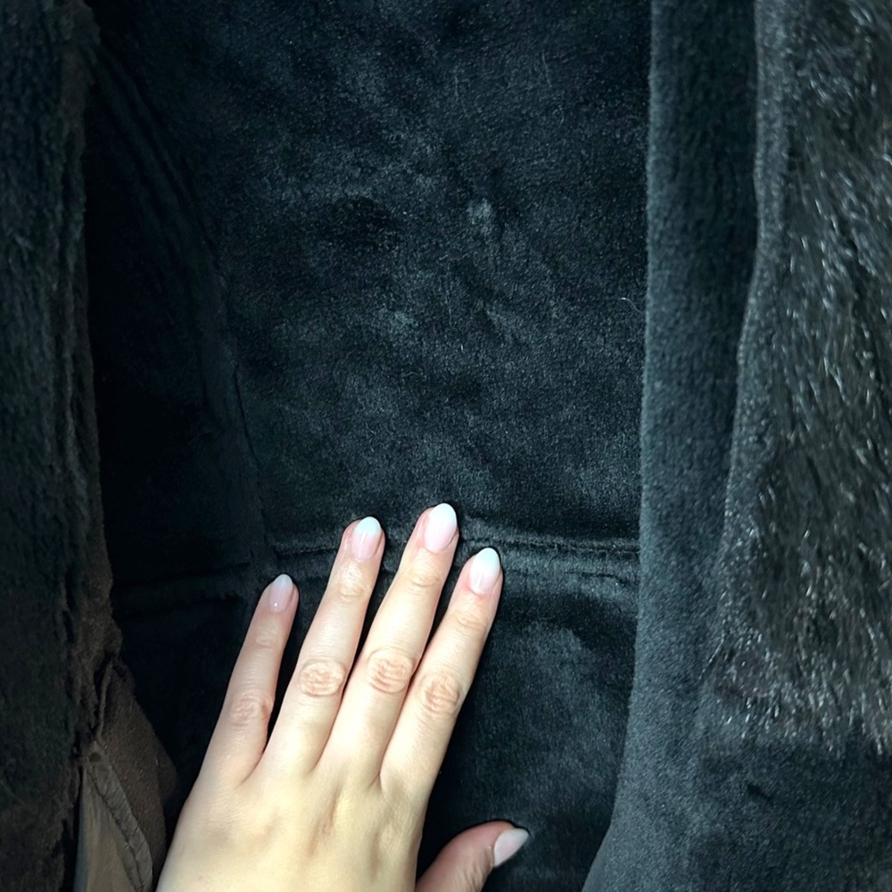 VINTAGE | L Faux Mink Faux Suede Super soft V-Neck Fall Winter Cozy Black Jacket - Picture 7 of 12